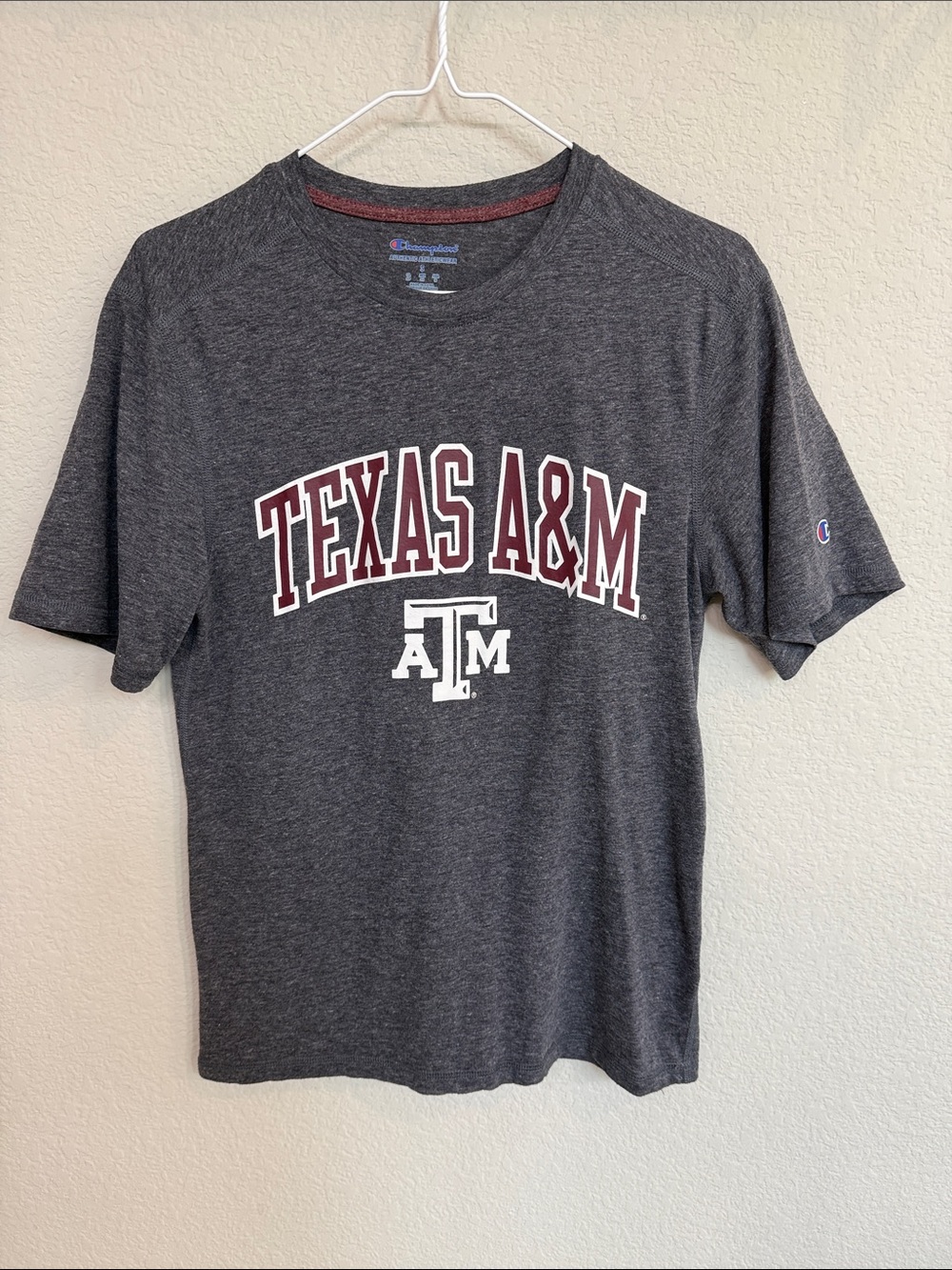 Champion Texas A&M Heather Charcoal Short Sleeve Tee with Maroon Logo